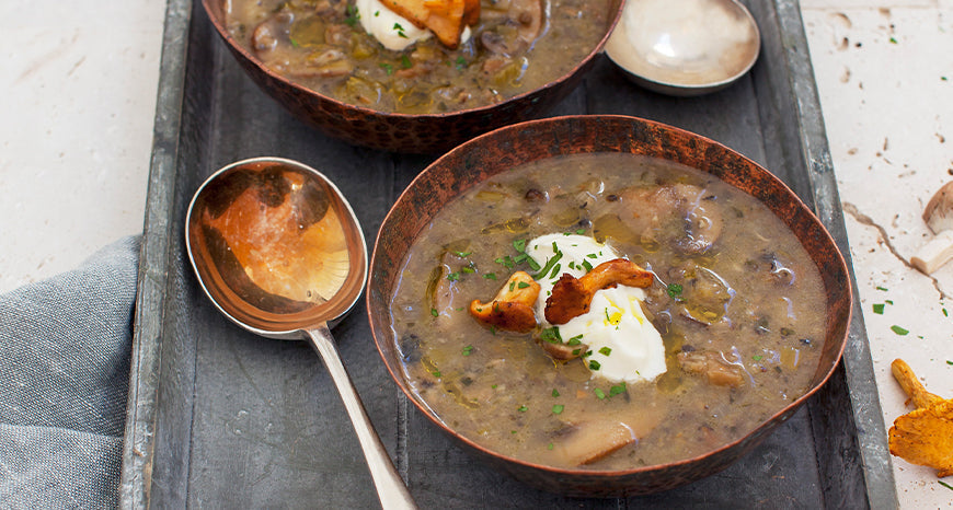 Wild Mushroom Soup with Lemon Crème Fraiche & Udo's Oil