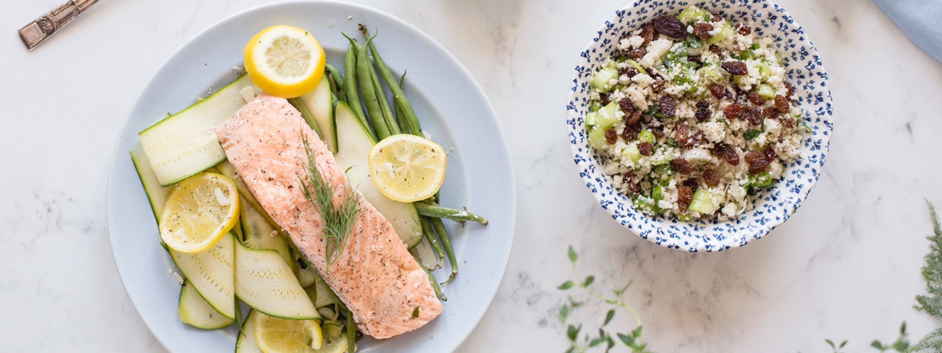 Baked Salmon with Cream Cheese, Greens & Cauliflower Couscous
