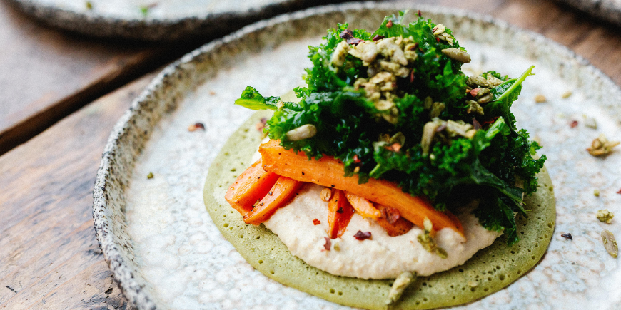 Beyond Greens Pancakes with Winter Roots and Omega Hummus