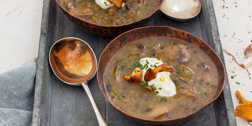Wild Mushroom Soup with Lemon Crème Fraiche & Udo's Oil